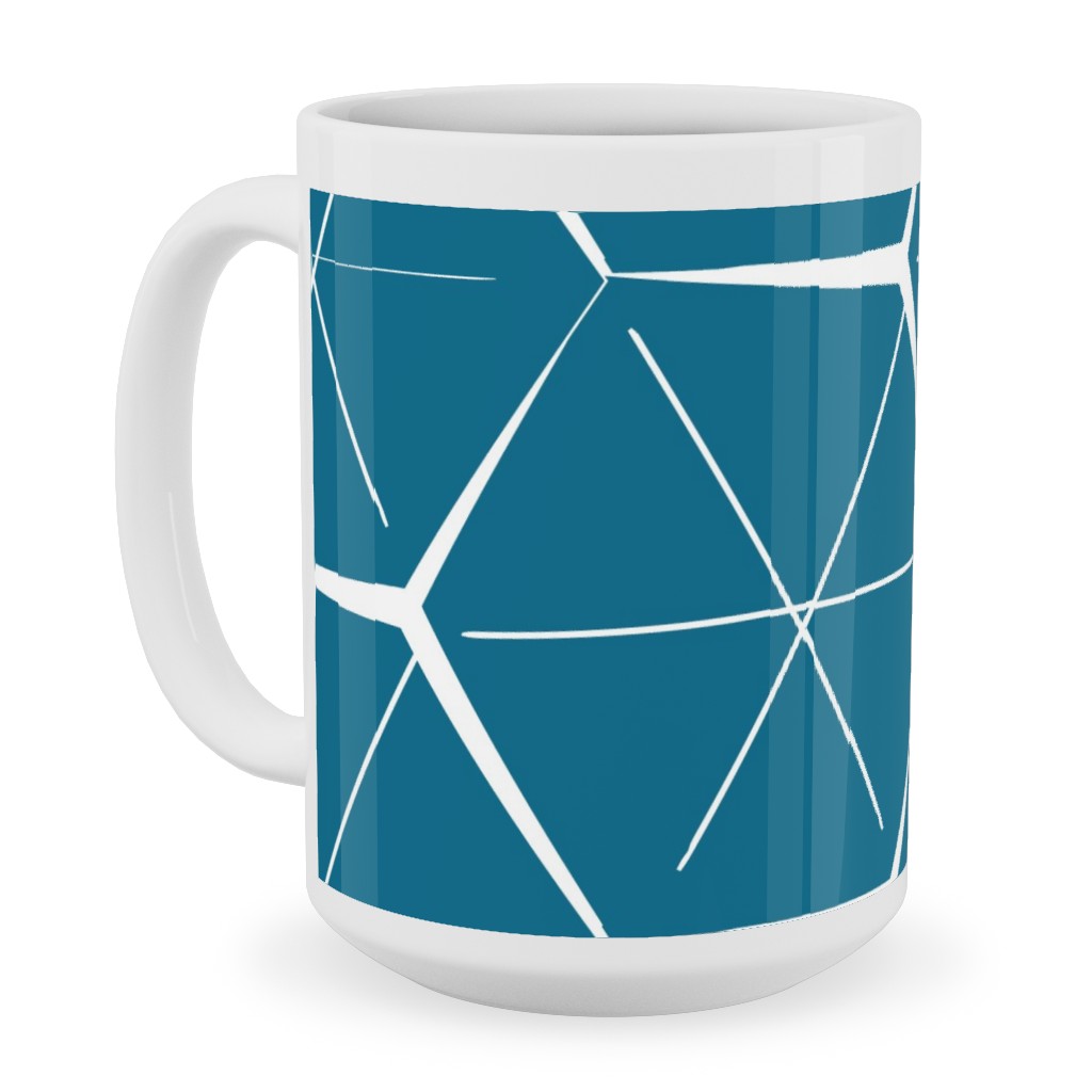 Hexagons - Blue Ceramic Mug, White, , 15oz, Blue, True Blue