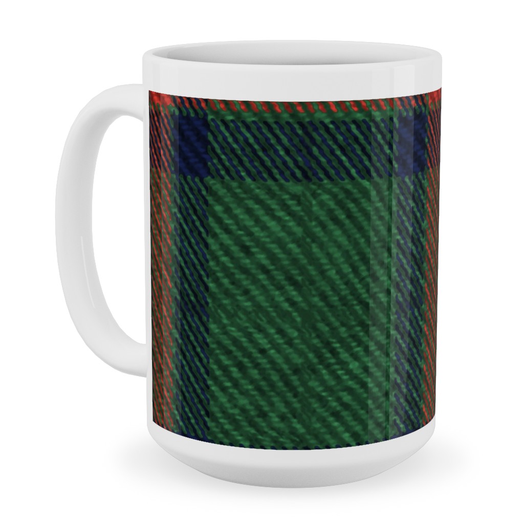 Holiday Tartan Ceramic Mug, White,  , 15oz, Green