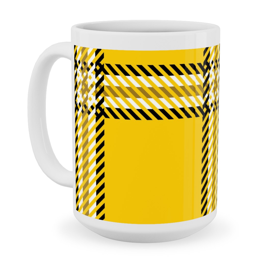 Cher's Plaid Ceramic Mug, White,  , 15oz, Yellow