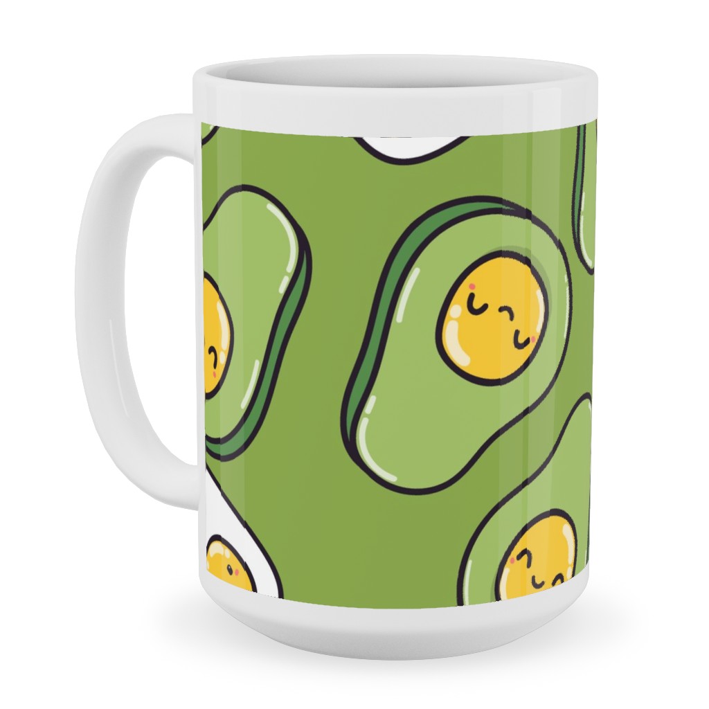 Cute Egg and Avocado - Green Ceramic Mug, White, , 15oz, Green, Classic Green