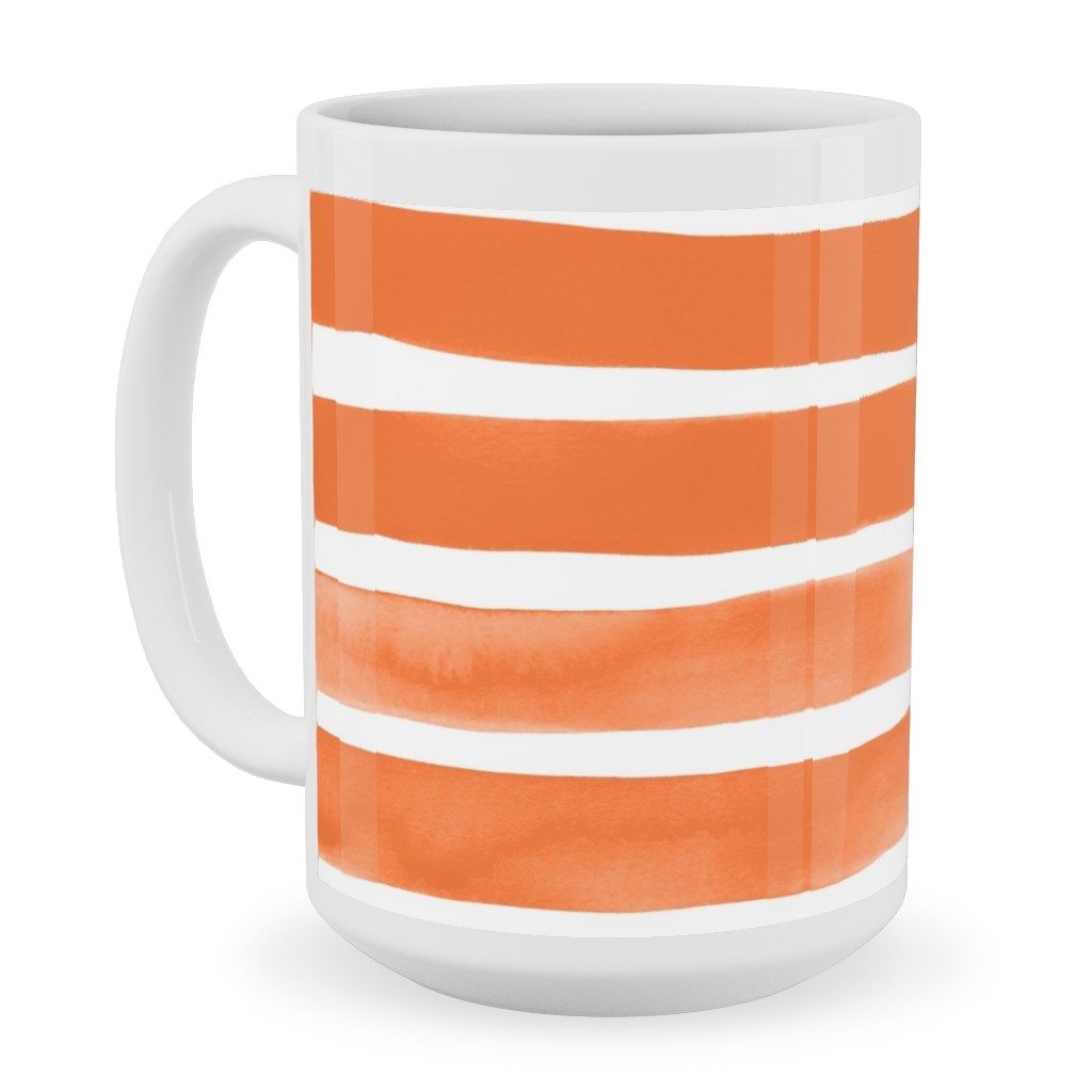 Imperfect Watercolor Stripes Ceramic Mug, White, , 15oz, Orange, Peach