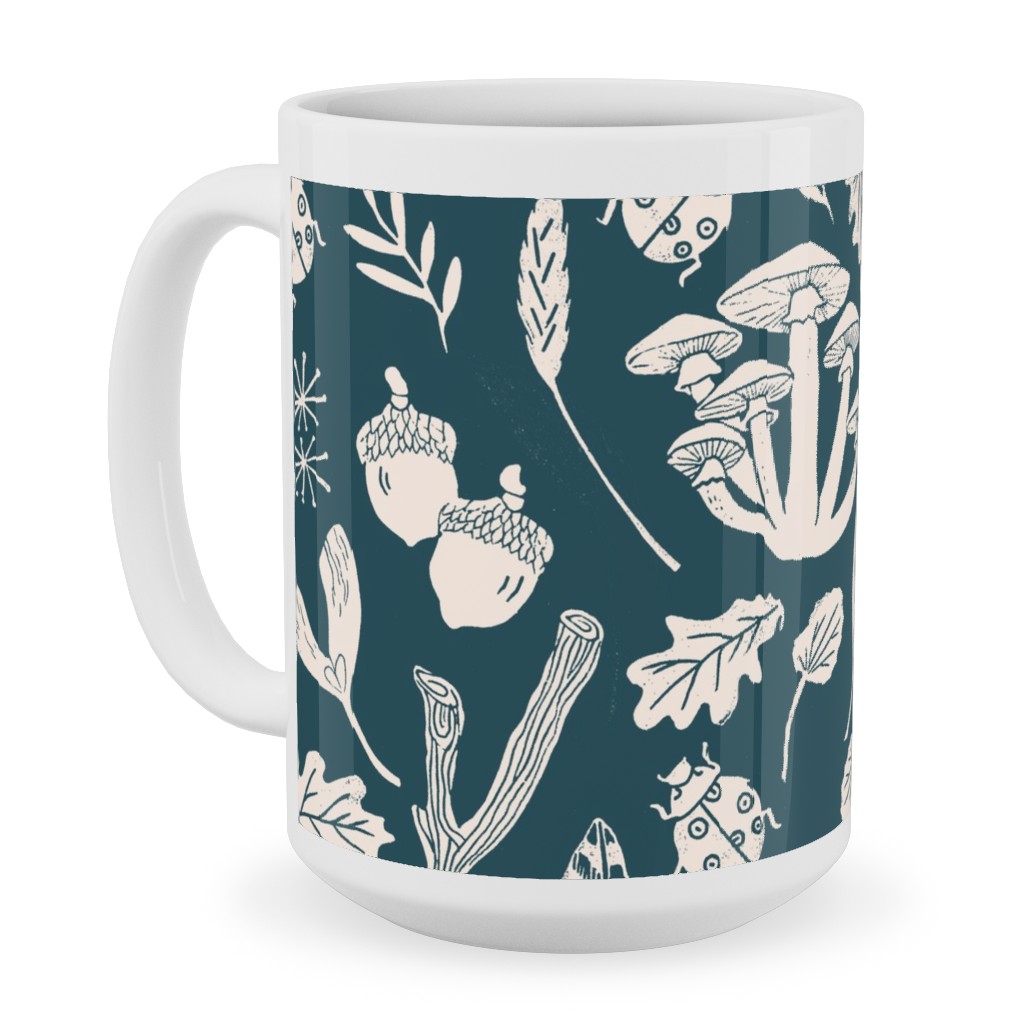 Nature Walk in Autumn - Blue and Cream Ceramic Mug, White, , 15oz, Blue, True Blue