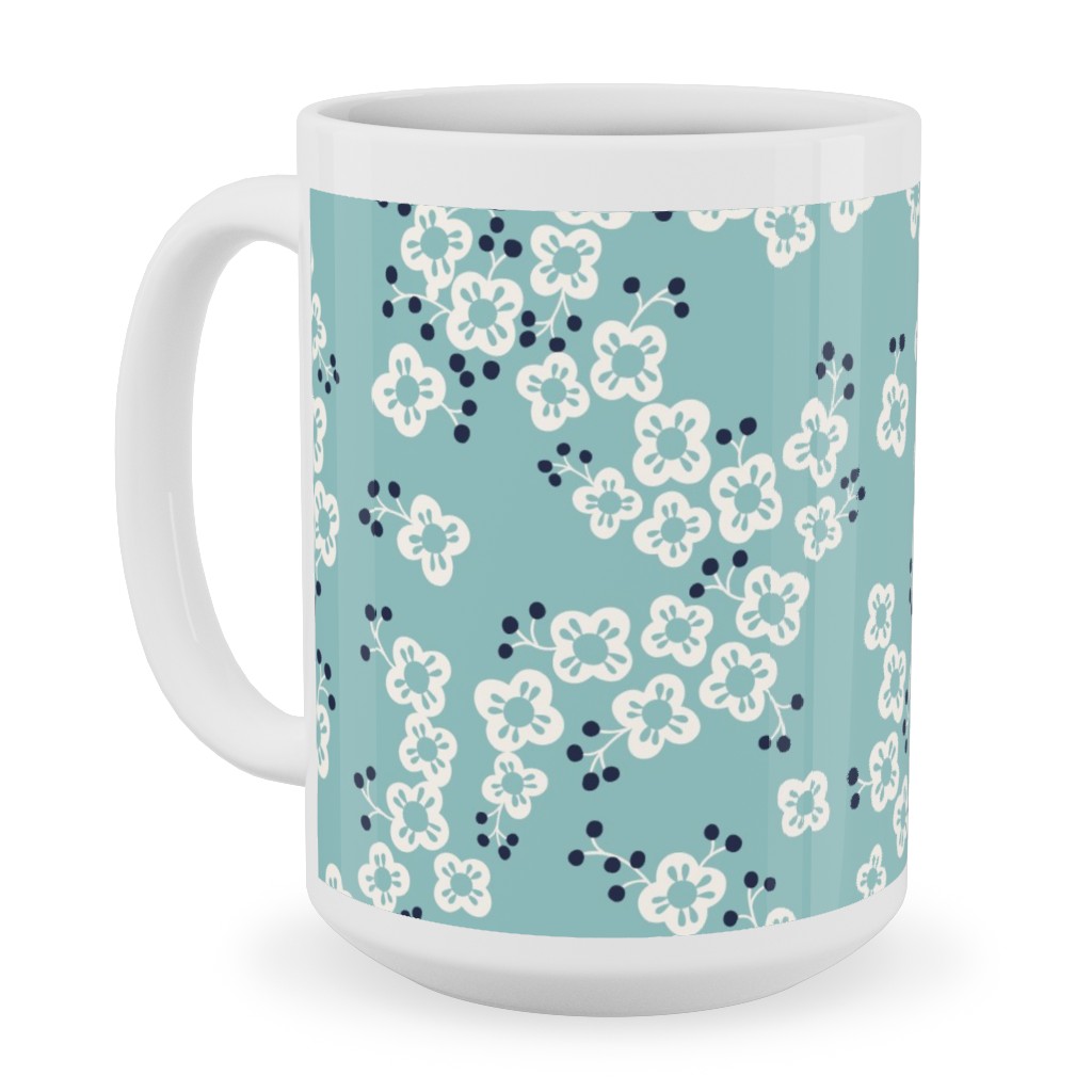 Japanese Blossom - Blue Ceramic Mug, White,  , 15oz, Blue