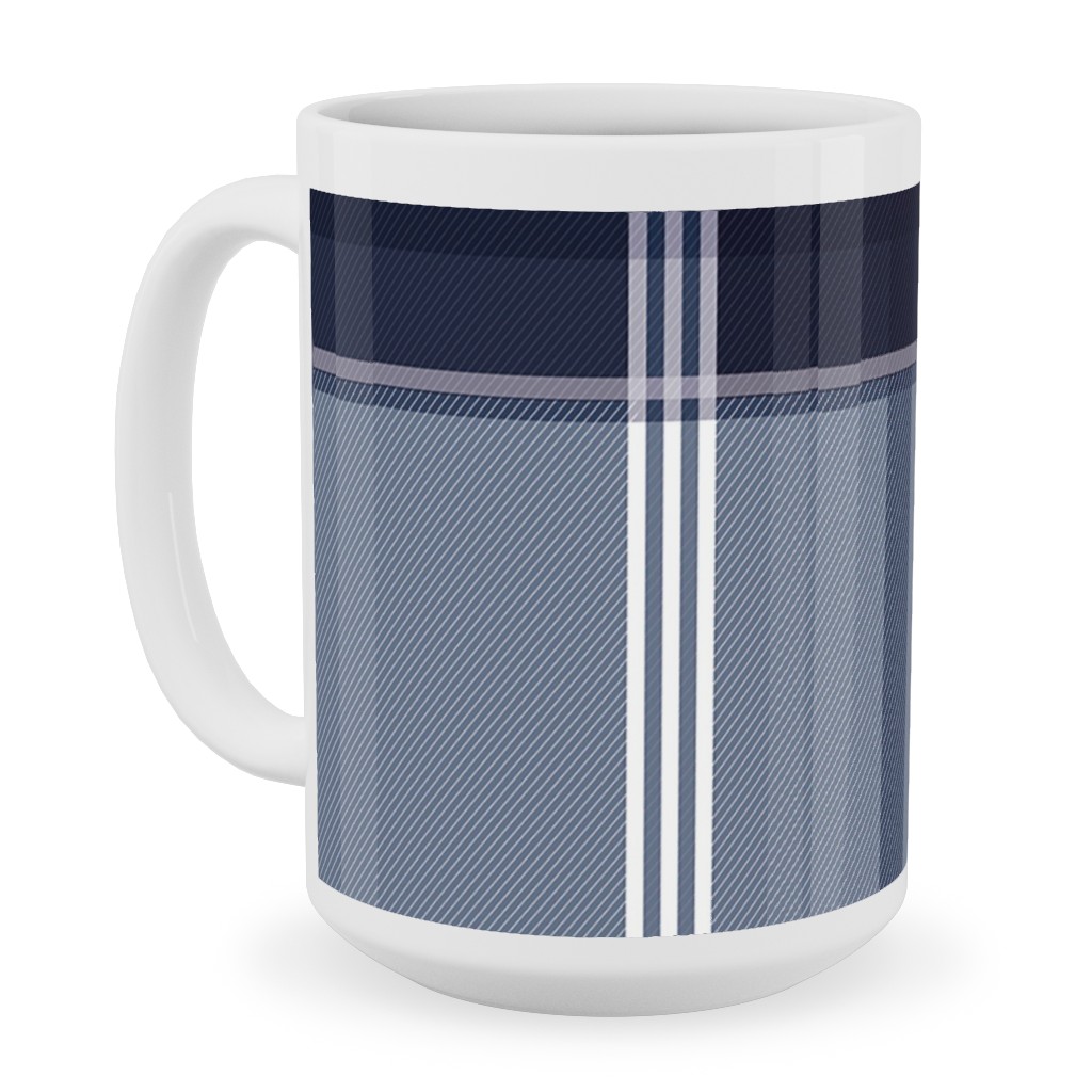 Navy Blue Plaid Ceramic Mug, White, , 15oz, Blue, True Blue