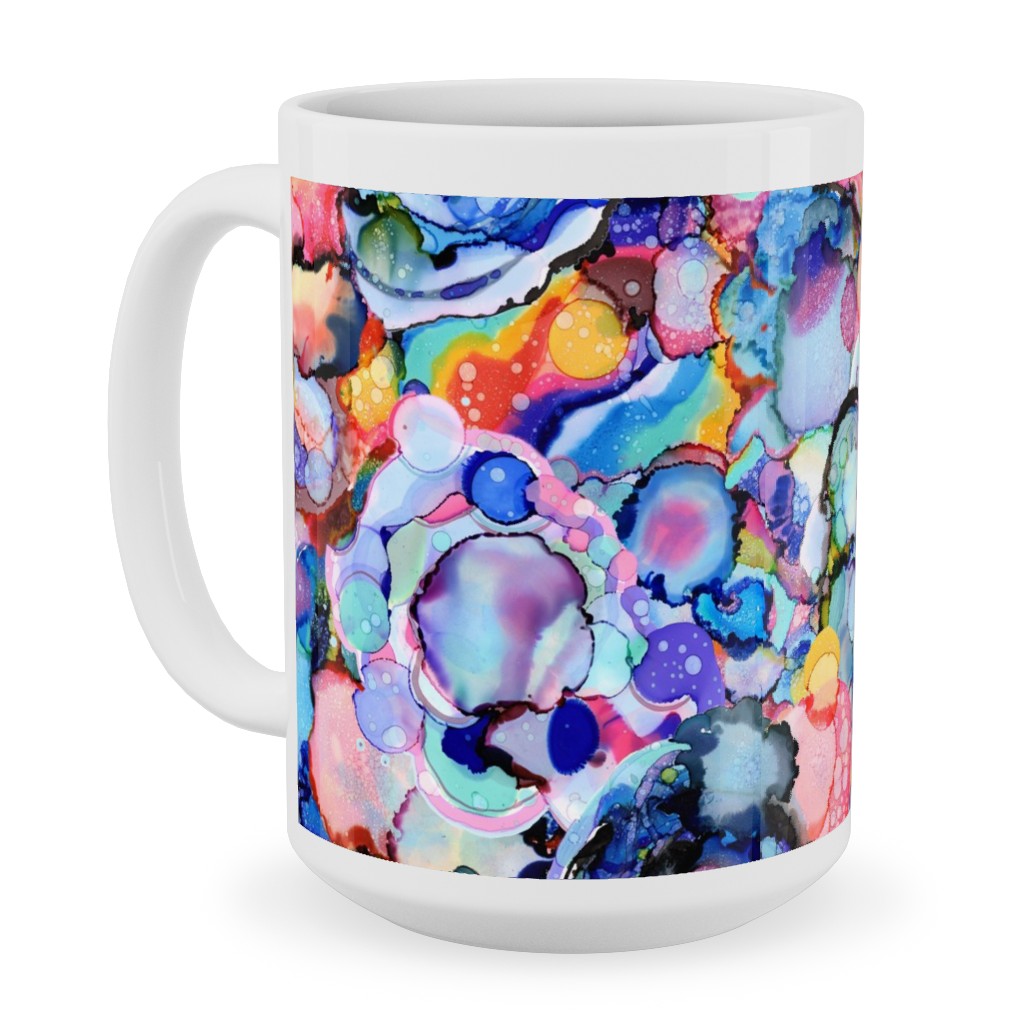 Rainbow Ink Abstract - Multi Ceramic Mug, White, , 15oz, Multicolor