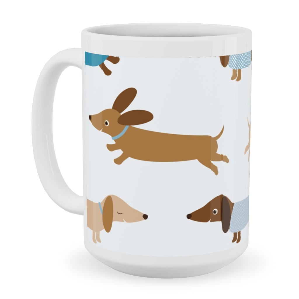 Daschunds Ceramic Mug, White, , 15oz, Multicolor, Cool Blue