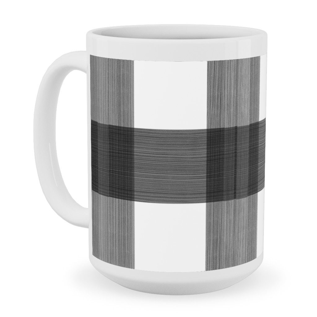 Cross Hatch Plaid Ceramic Mug, White,  , 15oz, Black