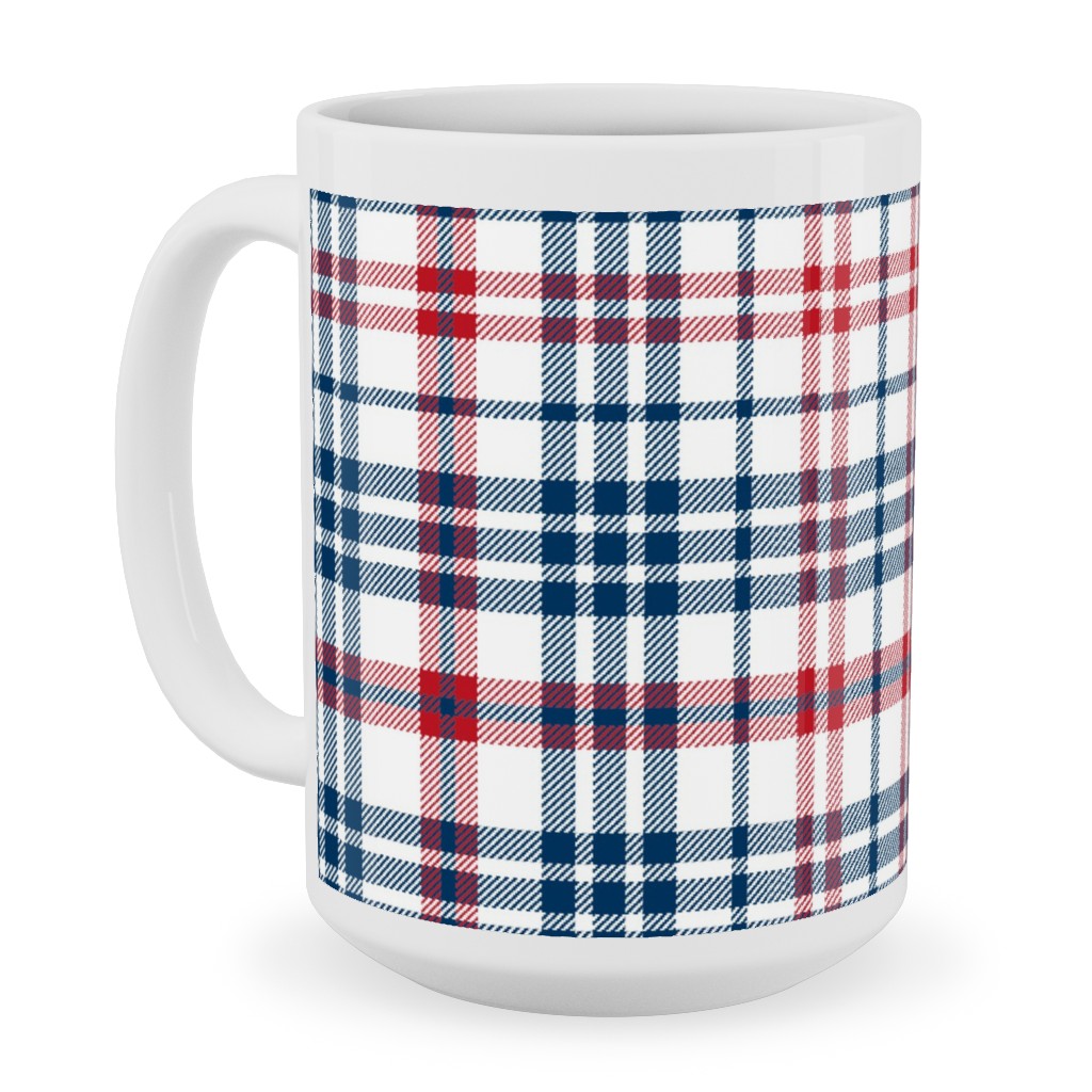 American Plaid - Blue and Red Ceramic Mug, White, , 15oz, Multicolor