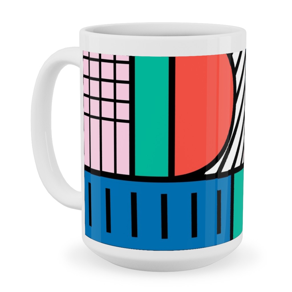 Memphis Color Block Ceramic Mug, White, , 15oz, Multicolor