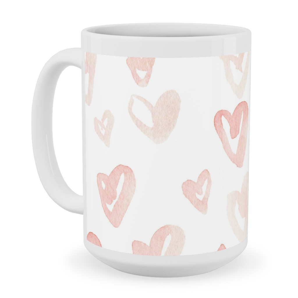 Pale Pink Hearts - Pink Ceramic Mug, White,  , 15oz, Pink