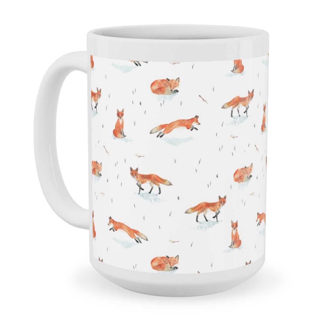 Winter Fox - White Ceramic Mug, White,  , 15oz, Orange