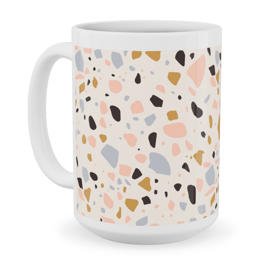 Terrazzo Coral - Gold Ceramic Mug, White, , 15oz, Beige, Pearl