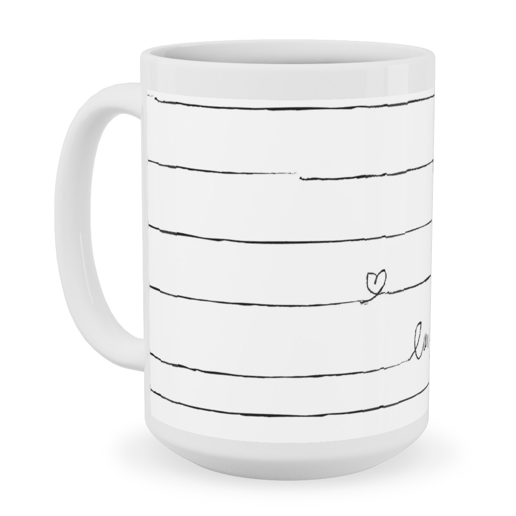 Love Note - Stripes - Black and White Ceramic Mug, White, , 15oz, White, White