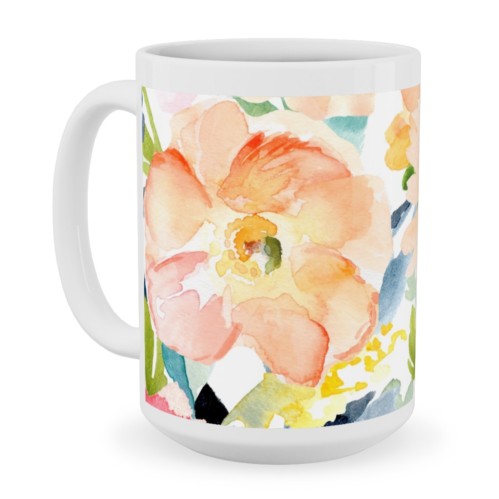 Floral Love Print Ceramic Mug, White, , 15oz, Multicolor