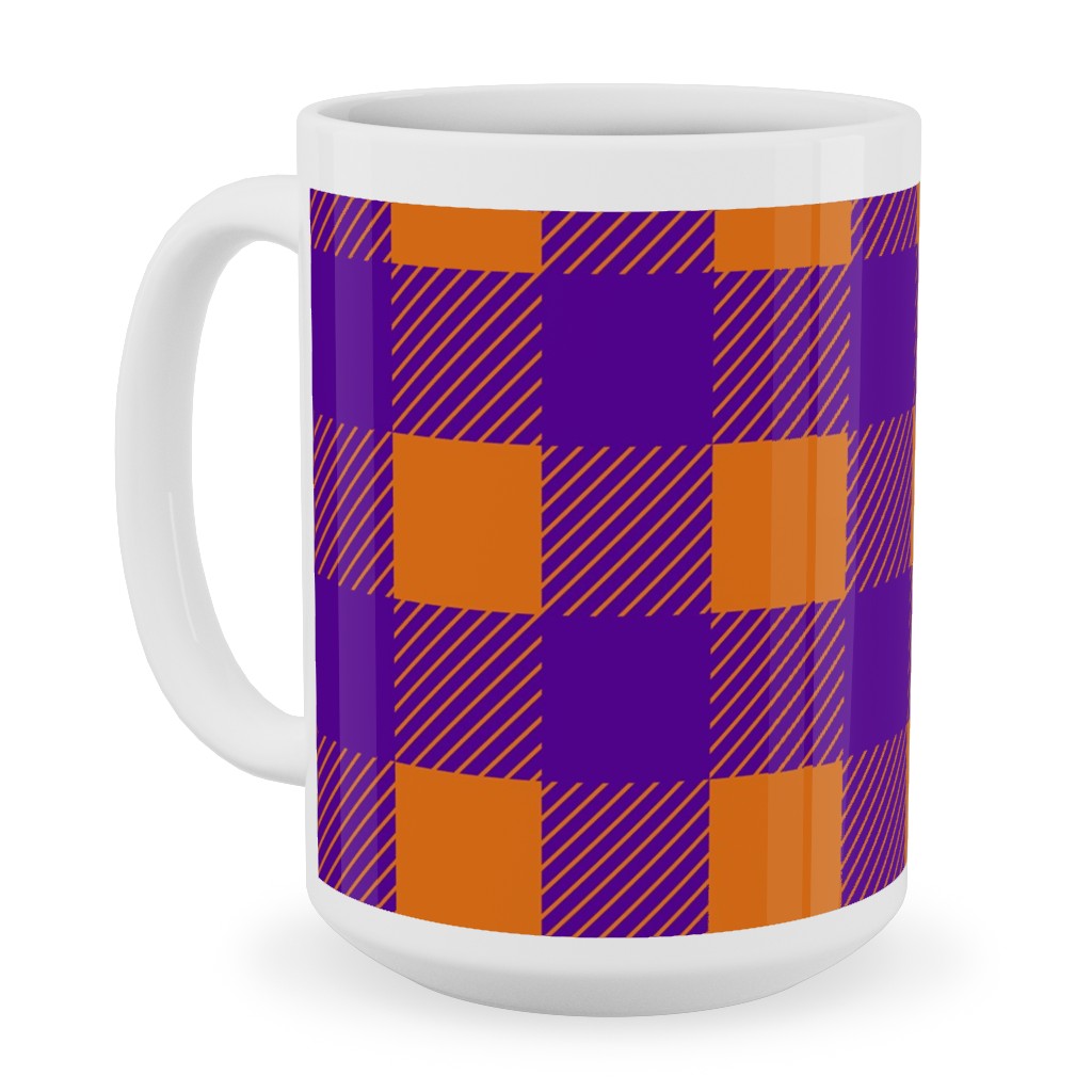 Buffalo Checked Plaid Ceramic Mug, White,  , 15oz, Purple