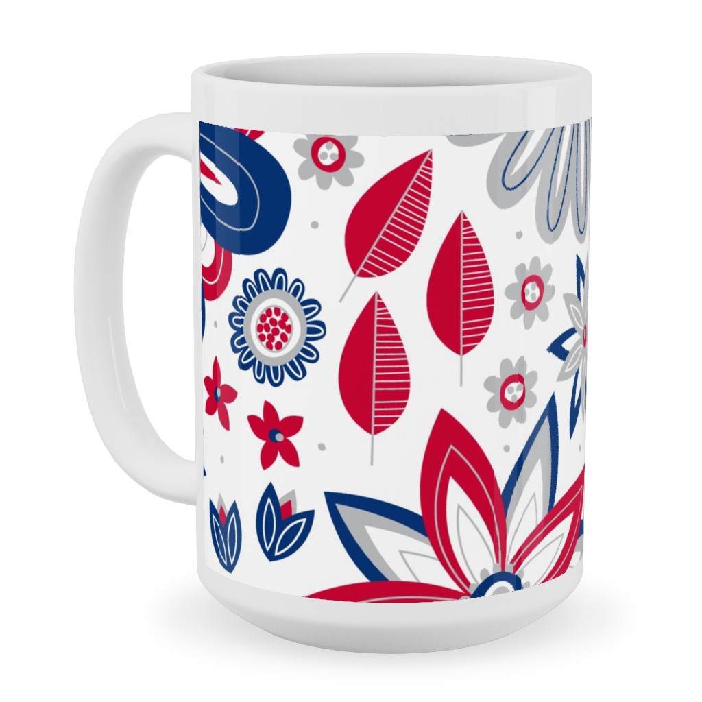 Bohemian Fields - Red, White and Blue Ceramic Mug, White, , 15oz, Red, Red