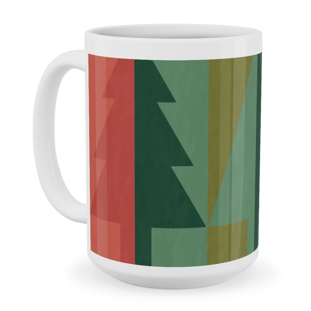 Geometric Forest - Red and Green Ceramic Mug, White, , 15oz, Green, Classic Green