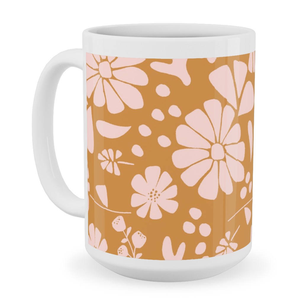 Jungle Floral - Orange and Pink Ceramic Mug, White, , 15oz, Orange, Orange
