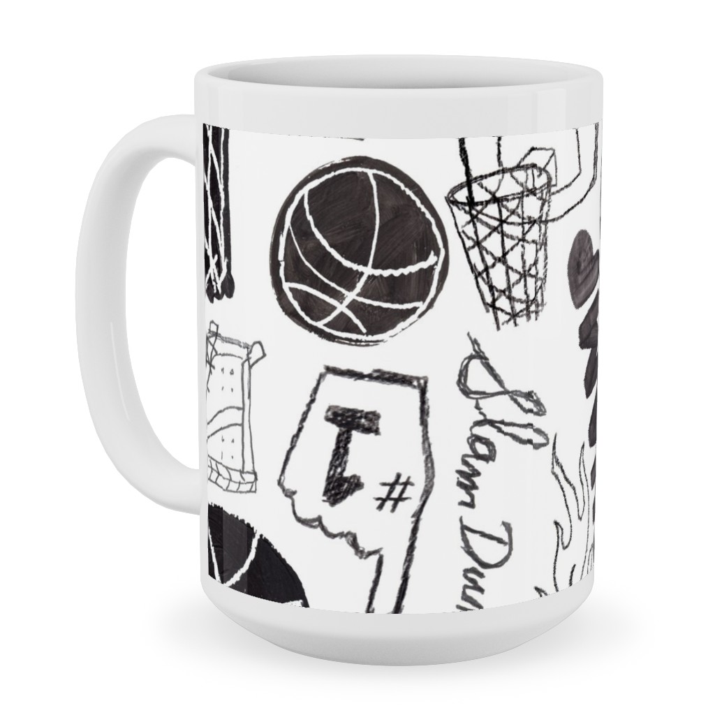 Basketball - Black and White Ceramic Mug, White, , 15oz, White, White