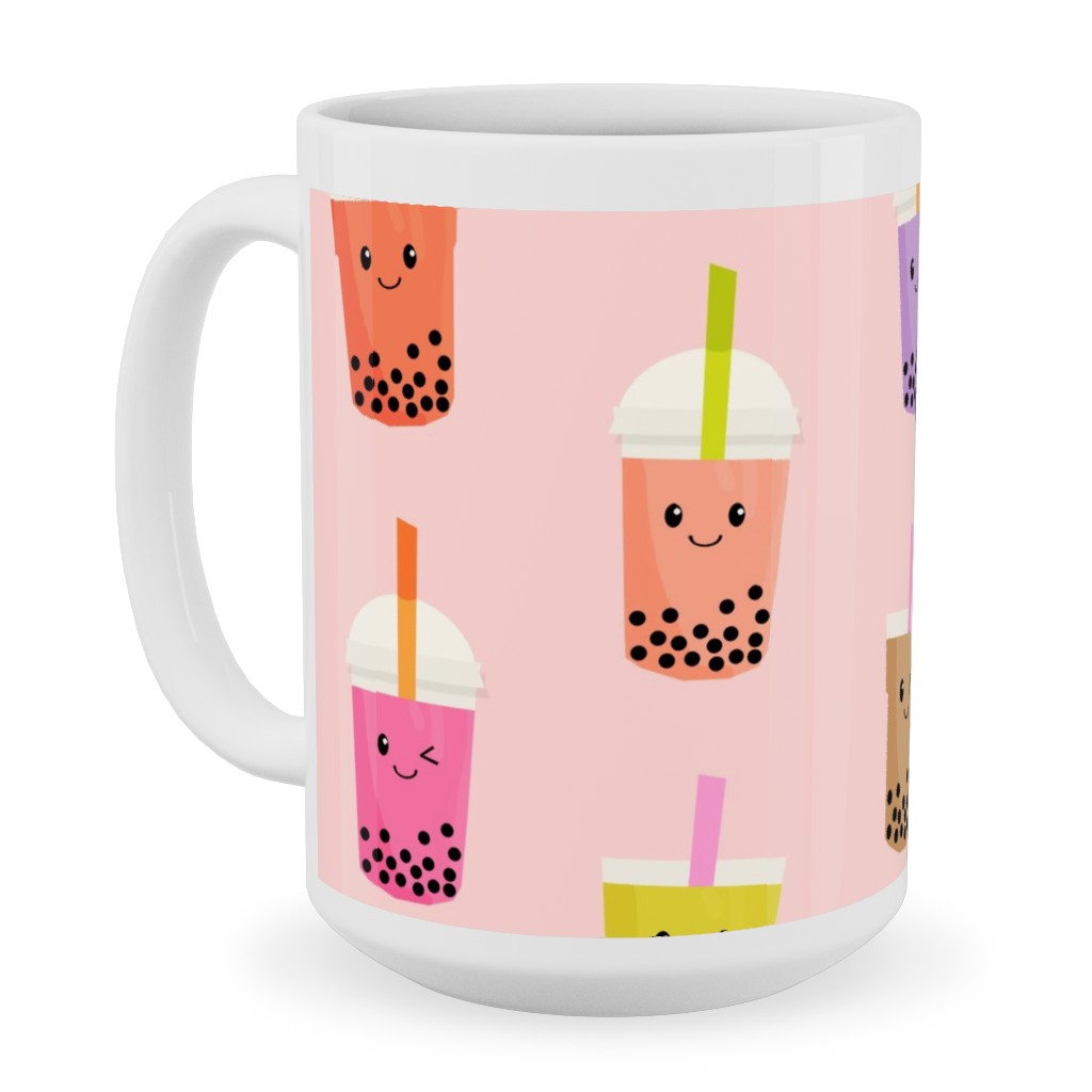 Boba Tea Ceramic Mug, White, , 15oz, Pink, Light Pink