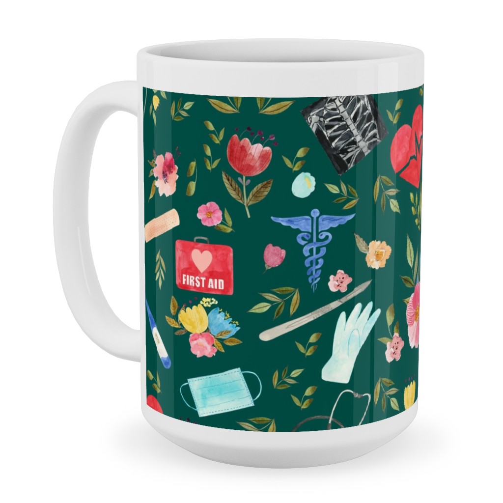 Love To Care Ceramic Mug, White, , 15oz, Green, Deep Sea