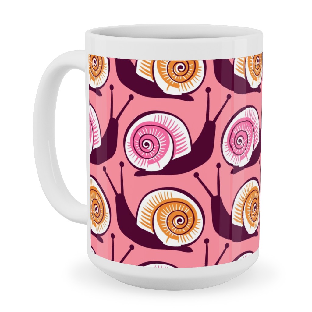 Snails Ceramic Mug, White, , 15oz, Pink, Peony