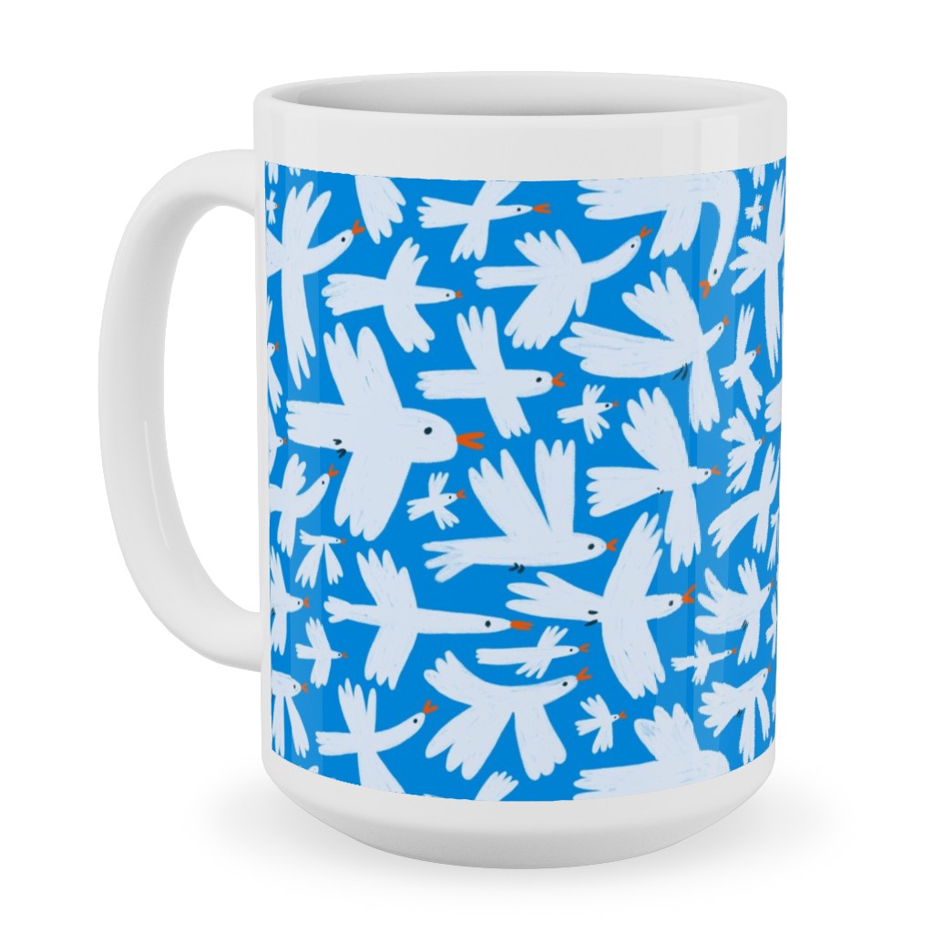Birds - White on Blue Ceramic Mug, White, , 15oz, Blue, True Blue