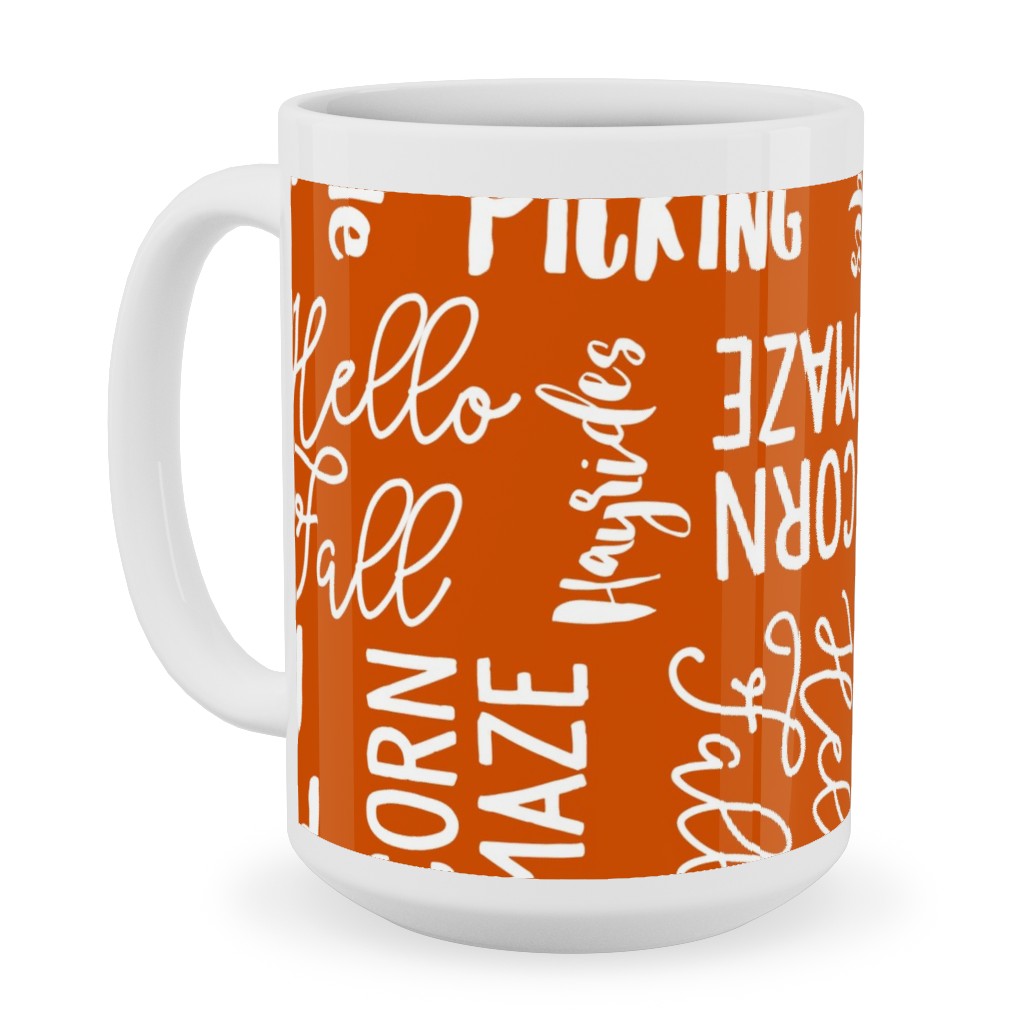 Favorite Things of Fall - Fall Words on Cider Ceramic Mug, White,  , 15oz, Orange