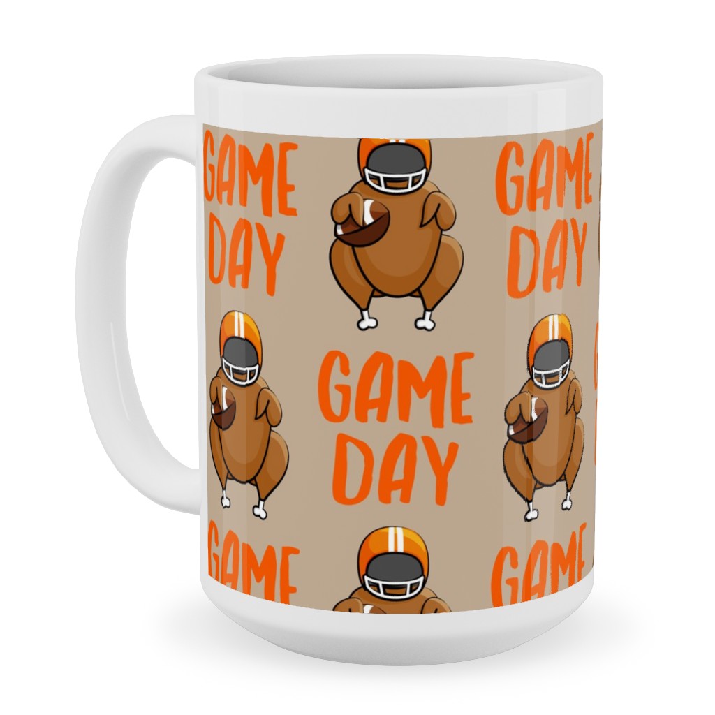 Game Day Turkey With Football - Tan Ceramic Mug, White, , 15oz, Beige, Pearl