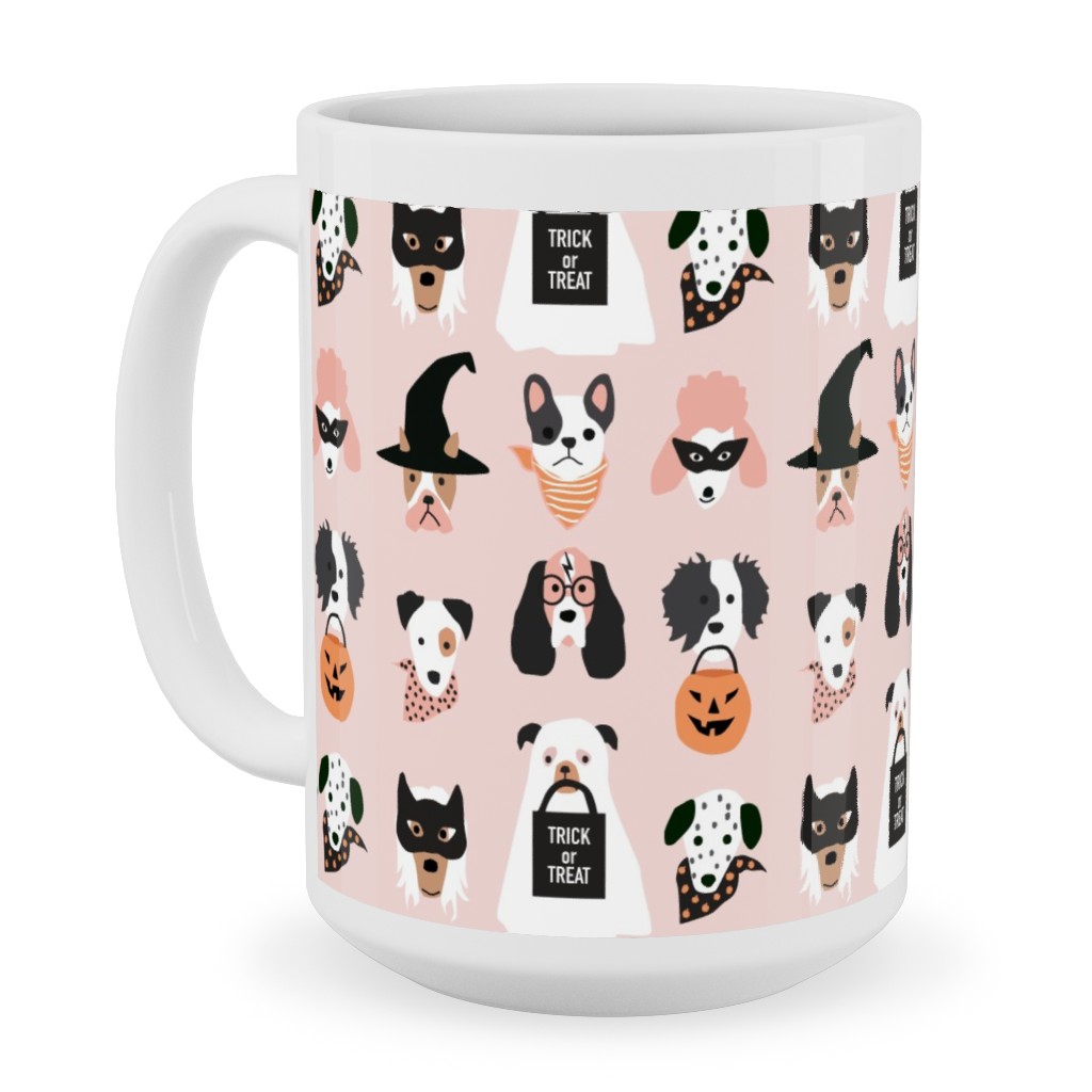 Halloween Puppies on Pink Ceramic Mug, White,  , 15oz, Pink