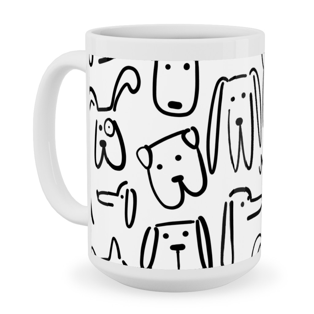Playful Pups - Black and White Ceramic Mug, White, , 15oz, White, White
