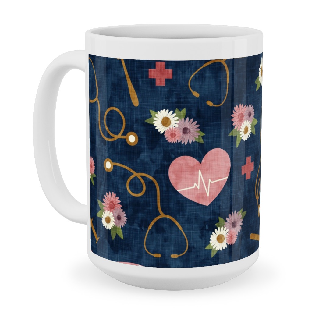 Floral Nurse Melody - Nursing - Blue Ceramic Mug, White, , 15oz, Pink, Bright Pink