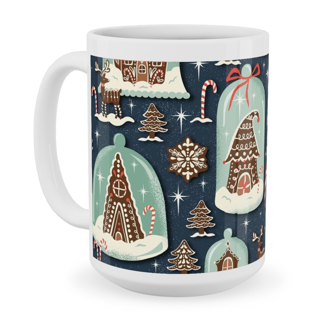 Christmas Gingerbread Village - Blue Ceramic Mug, White, , 15oz, Multicolor