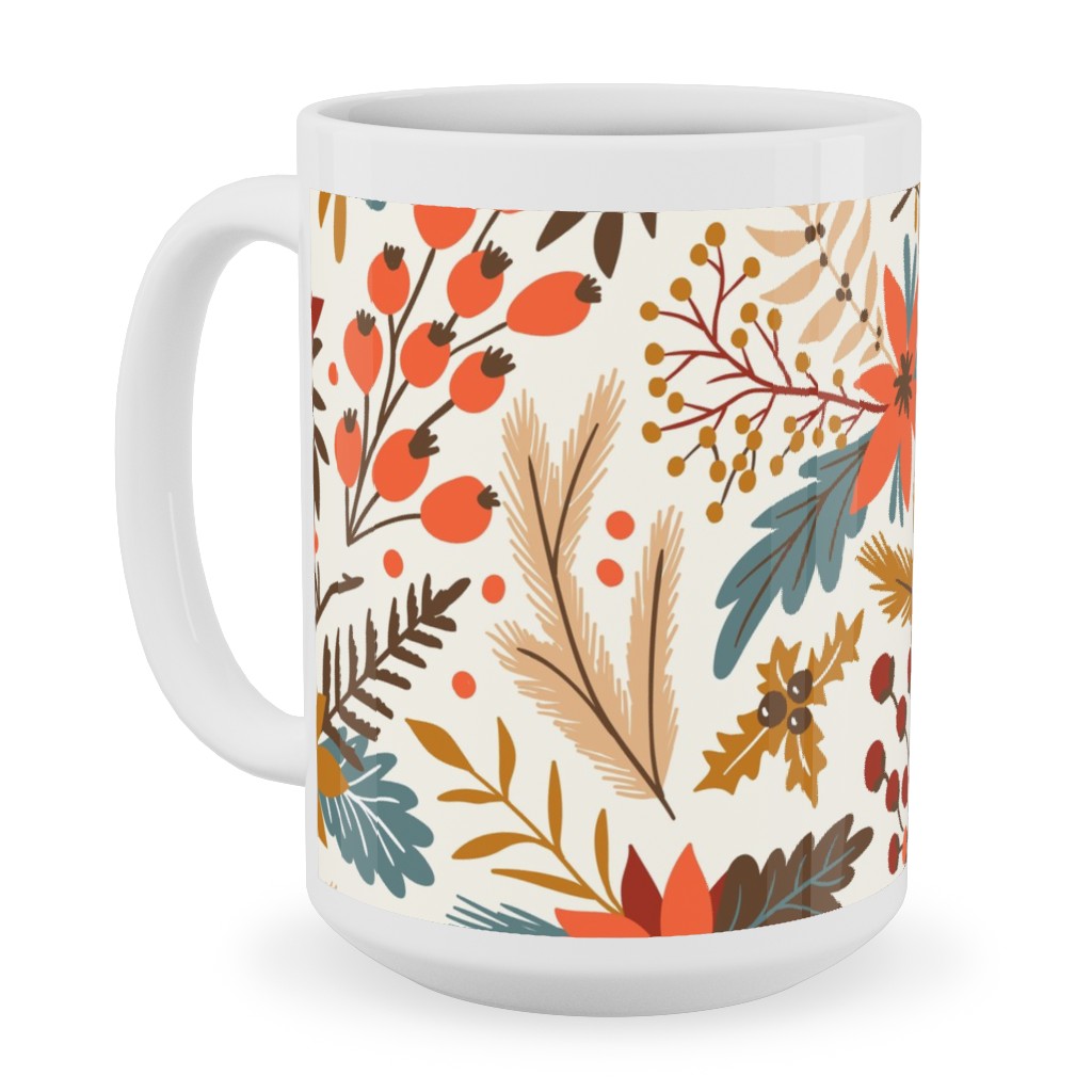 Christmas Flowers - Multi Ceramic Mug, White, , 15oz, Multicolor