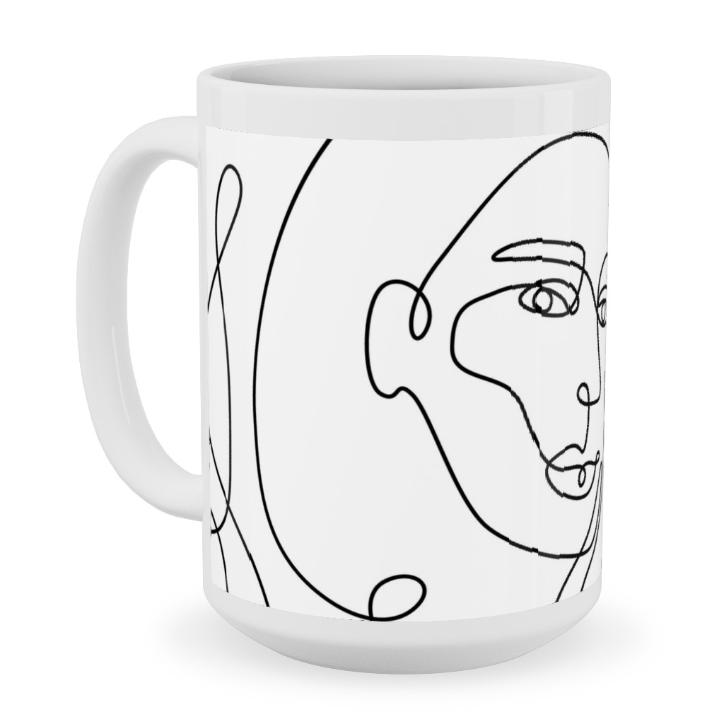 Hand Drawn Women Ceramic Mug, White, , 15oz, White, White