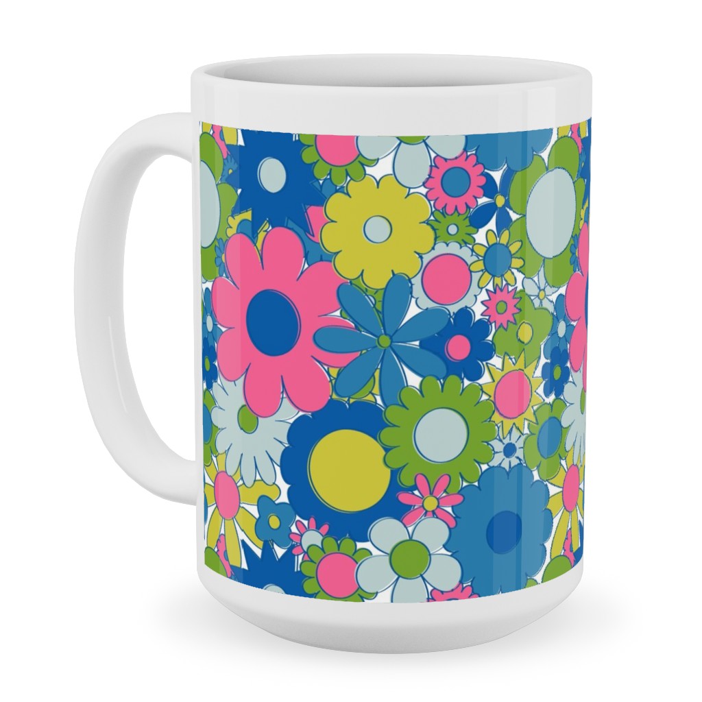 Funky Daisy Floral - Neon Ceramic Mug, White,  , 15oz, Multicolor