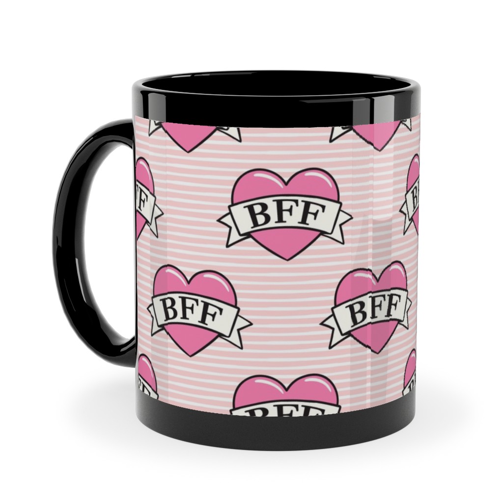 Bff Heart Tattoo Ceramic Mug, Black,  , 11oz, Pink