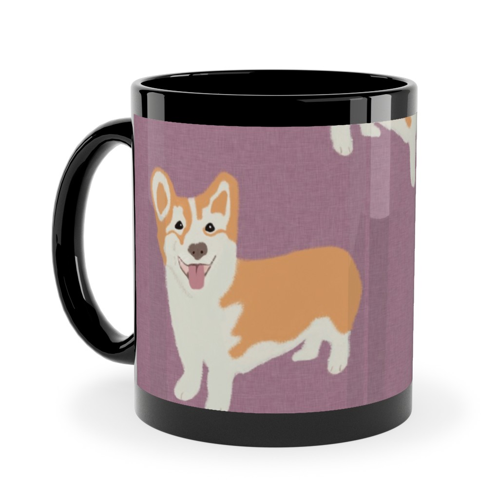 Corgi Ceramic Mug, Black,  , 11oz, Purple
