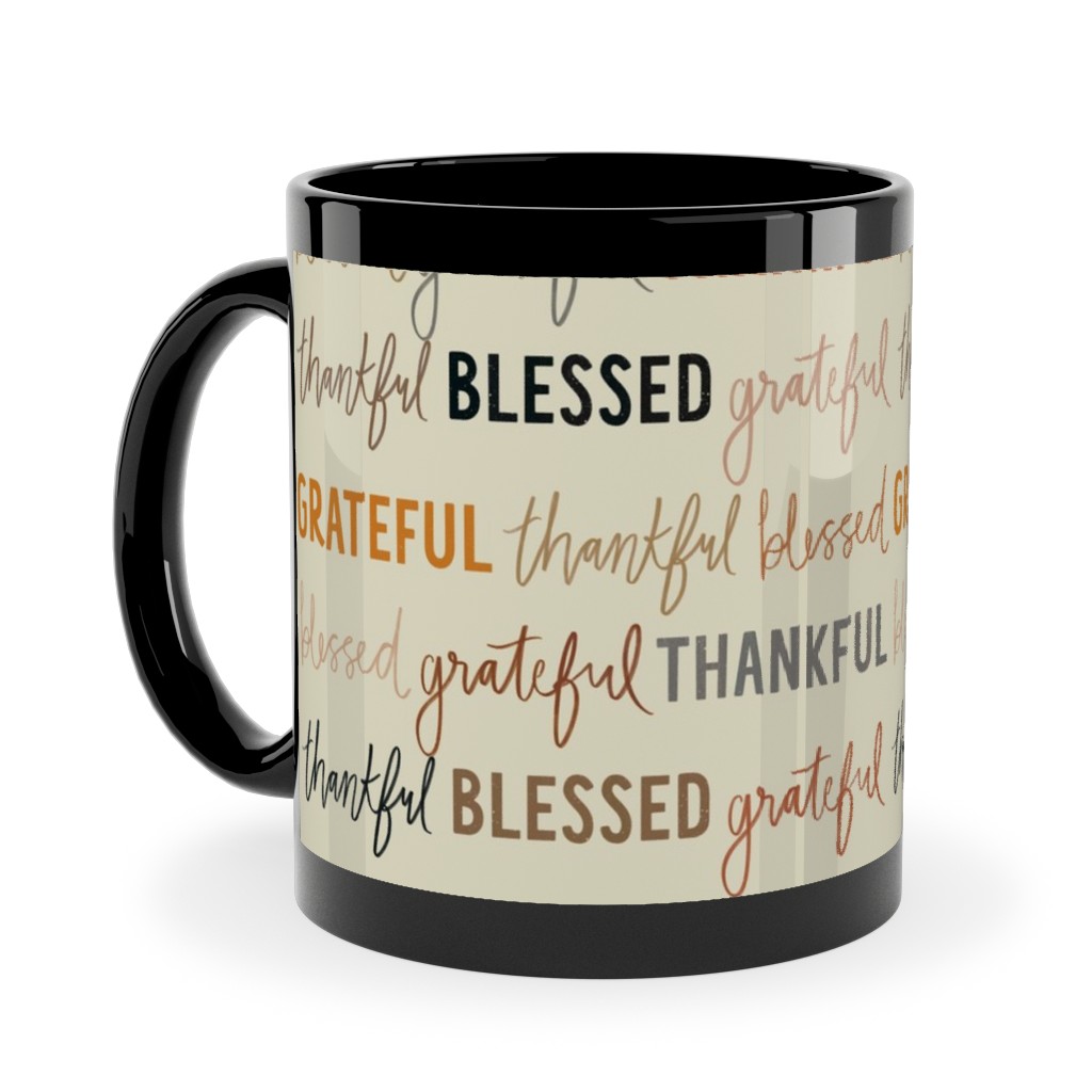 Grateful Thankful Blessed - Terracotta Ceramic Mug, Black,  , 11oz, Beige