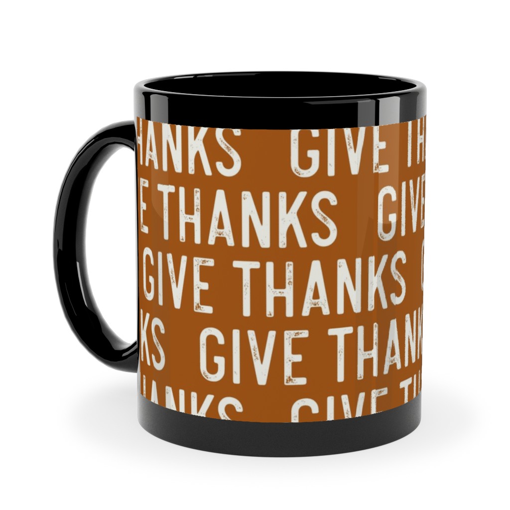 Give Thanks Ceramic Mug, Black, , 11oz, Orange, Earth