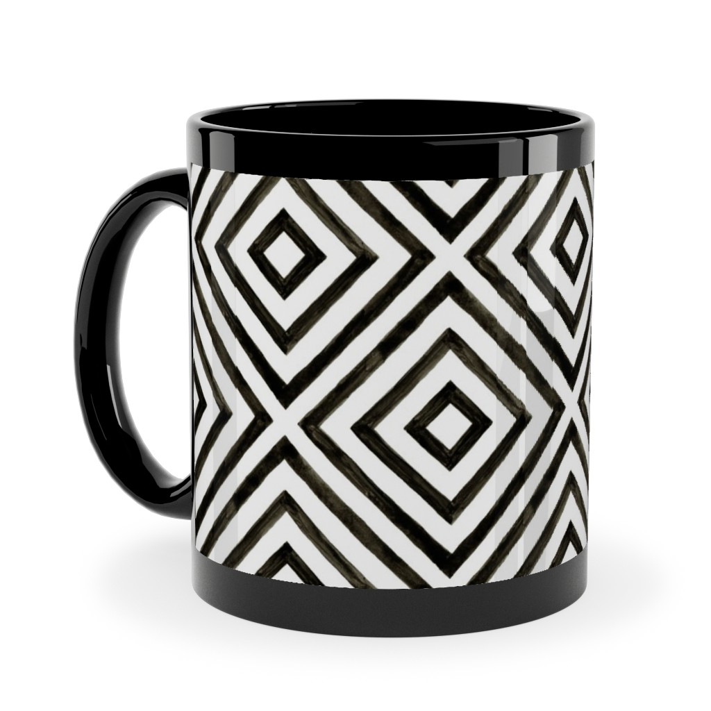 Diamond Pattern - Black and White Ceramic Mug, Black, , 11oz, Black, Black
