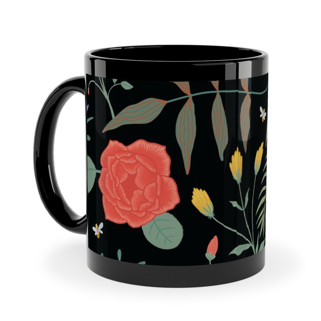 Hawaii Floral - Black Ceramic Mug, Black, , 11oz, Multicolor
