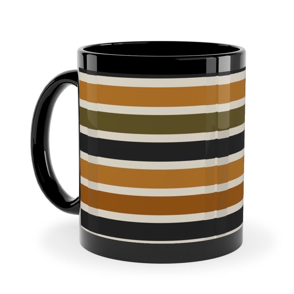 Halloween Stripes With Orange and Olive Green Ceramic Mug, Black, , 11oz, Orange, Orange