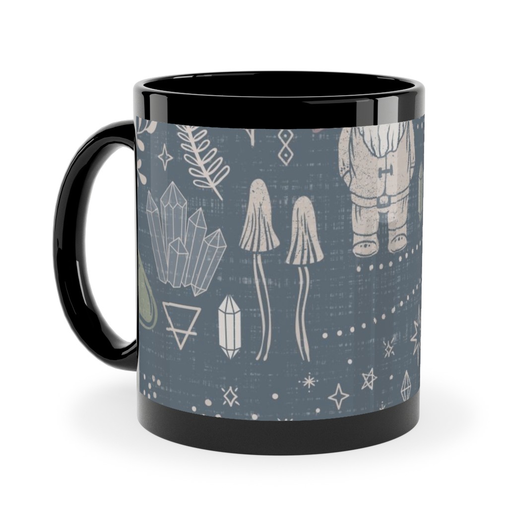 Magical Forest Gnomes - Earthy Blue Ceramic Mug, Black,  , 11oz, Blue