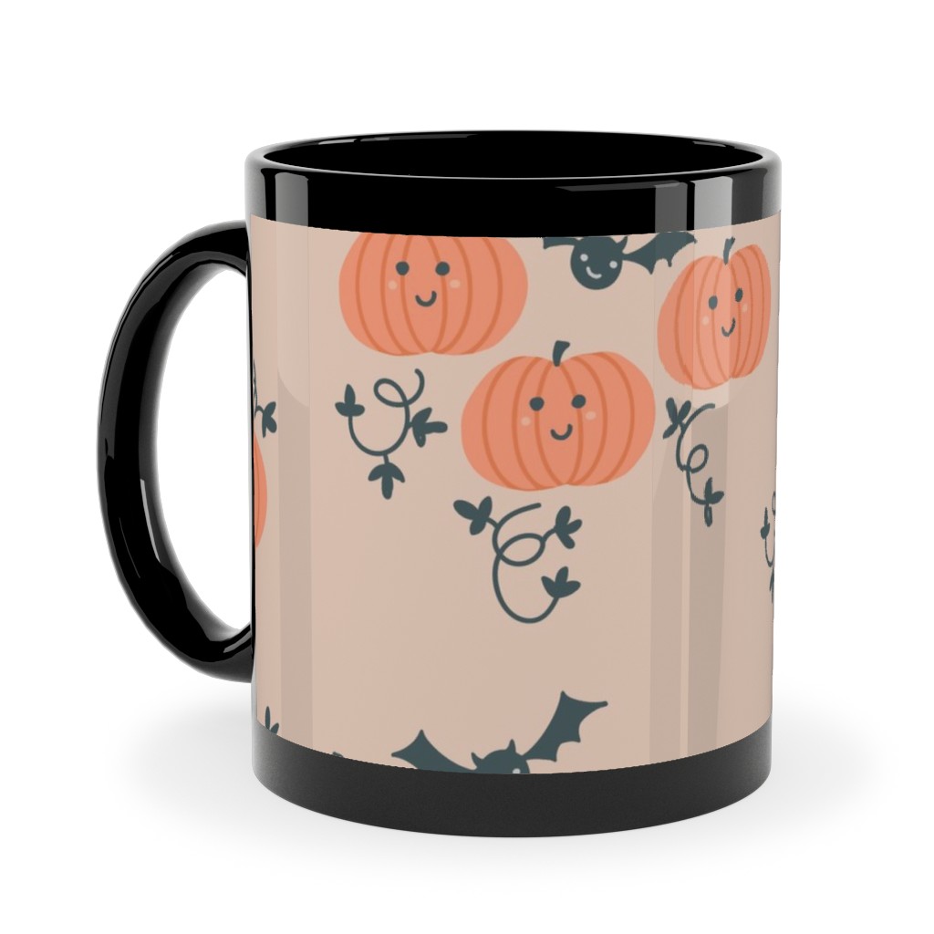 Cute Pumpkins and Bats - Orange and Black Ceramic Mug, Black, , 11oz, Orange, Orange