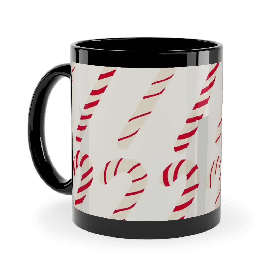 Dancing Candy Canes Ceramic Mug, Black, , 11oz, Beige, Pearl