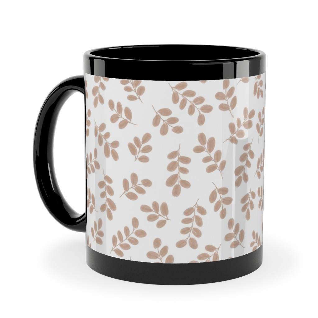 Whimsy Leaves - Dusty Ceramic Mug, Black, , 11oz, Beige, Pearl