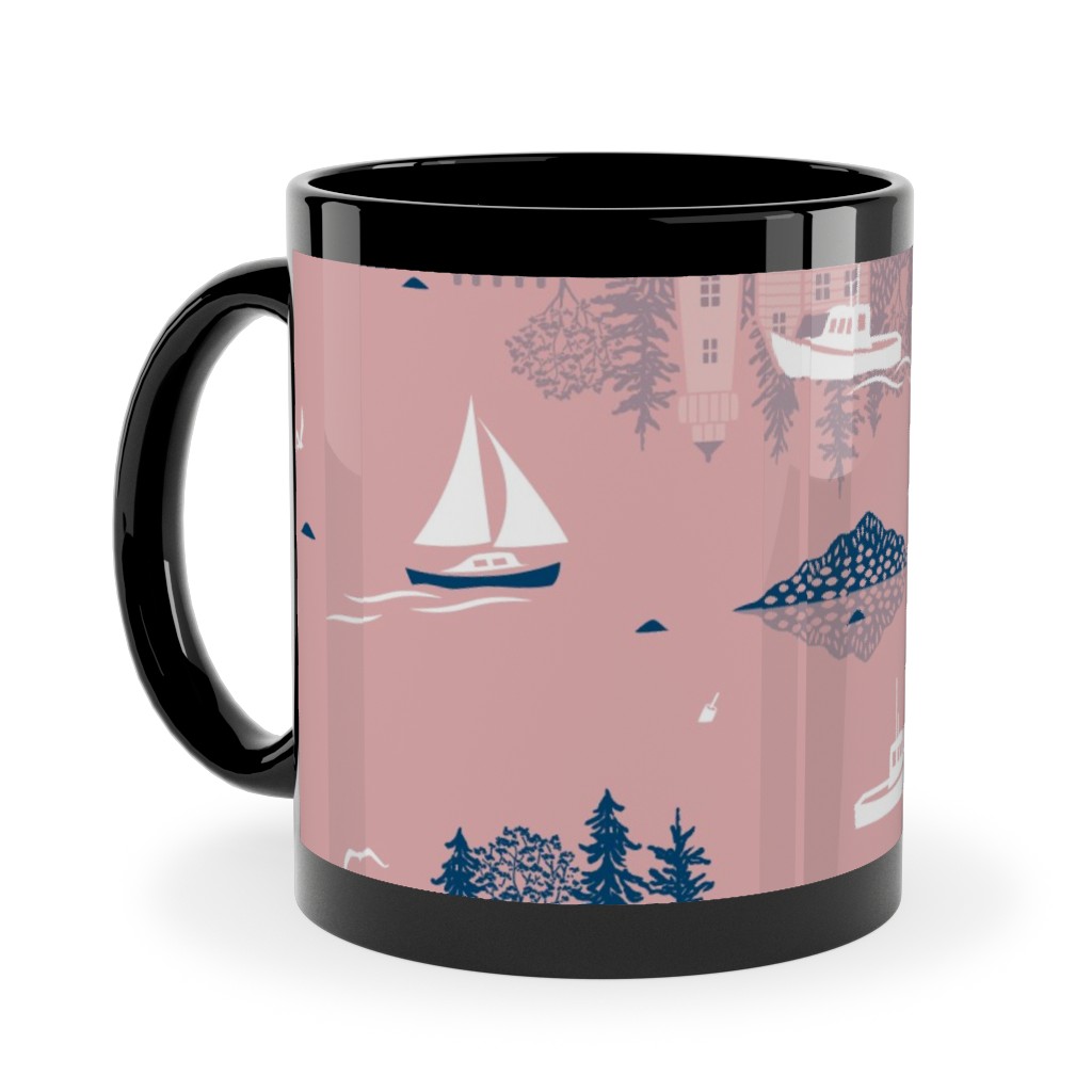 Maine Islands - Muted Pink Ceramic Mug, Black,  , 11oz, Pink