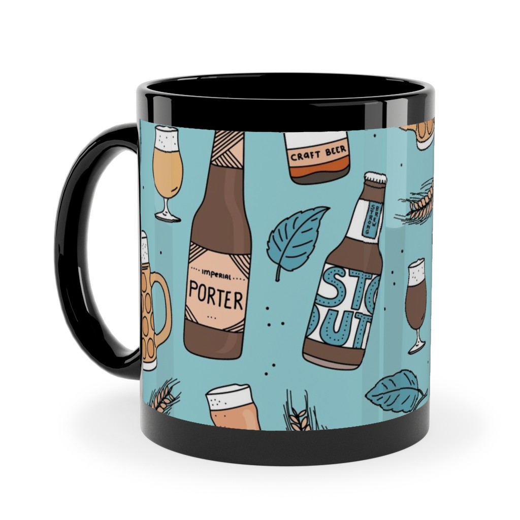 Cheers Craft Beer and Glasses Ceramic Mug, Black, , 11oz, Multicolor, Breeze
