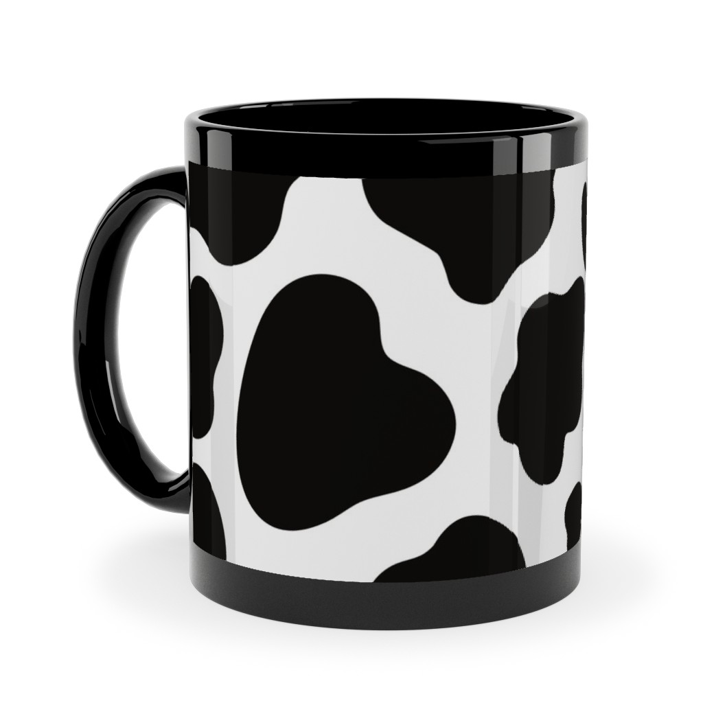 Cow Spots Pattern - Black on White Ceramic Mug, Black, , 11oz, Black, Black